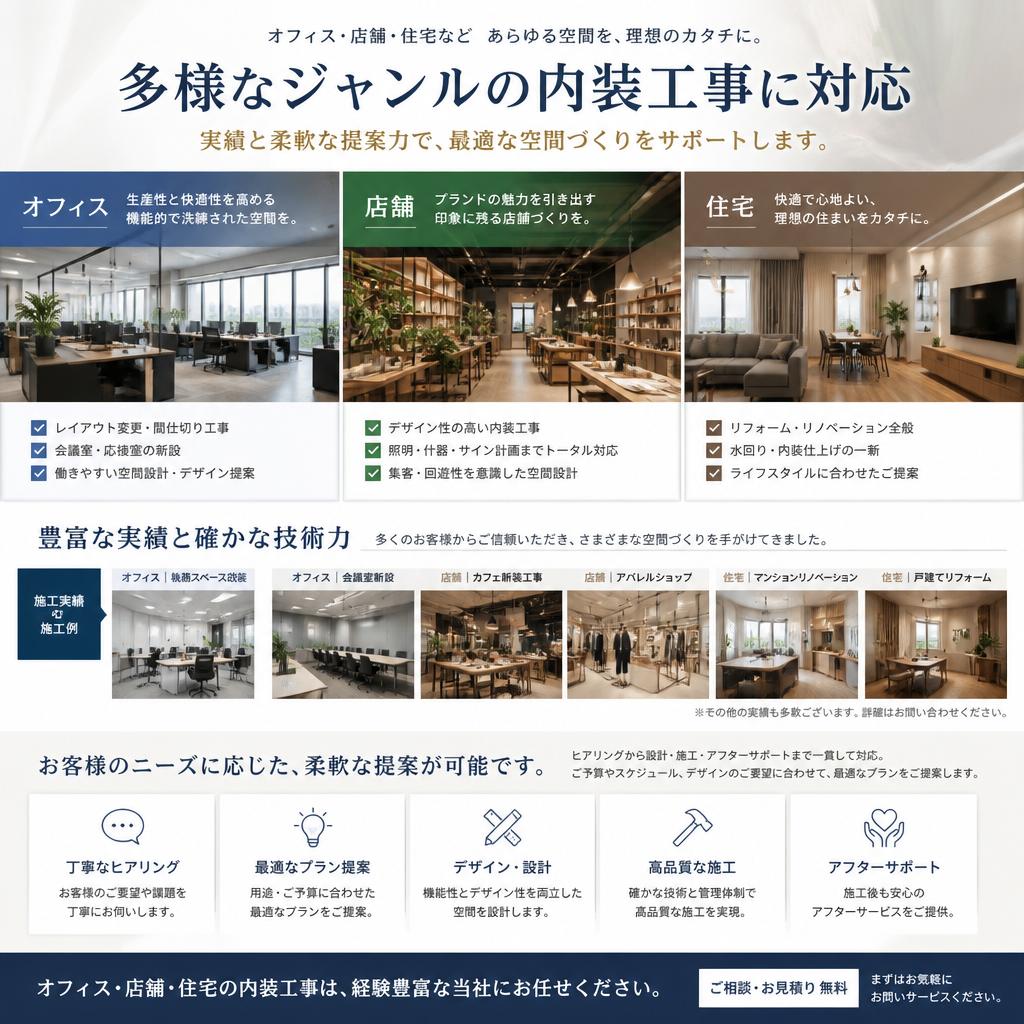 多様な内装工事に対応