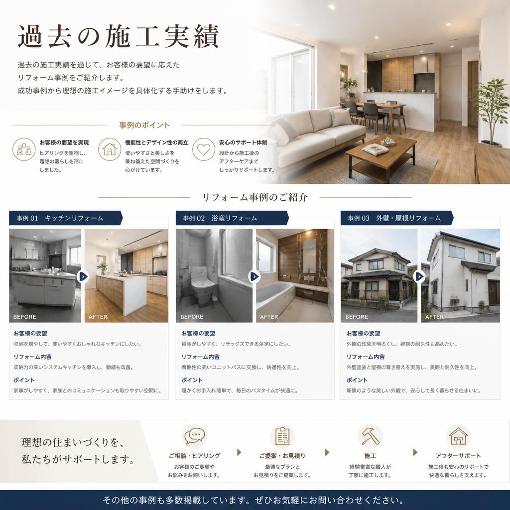 お客様の声：施工実績とリフォームの成功例