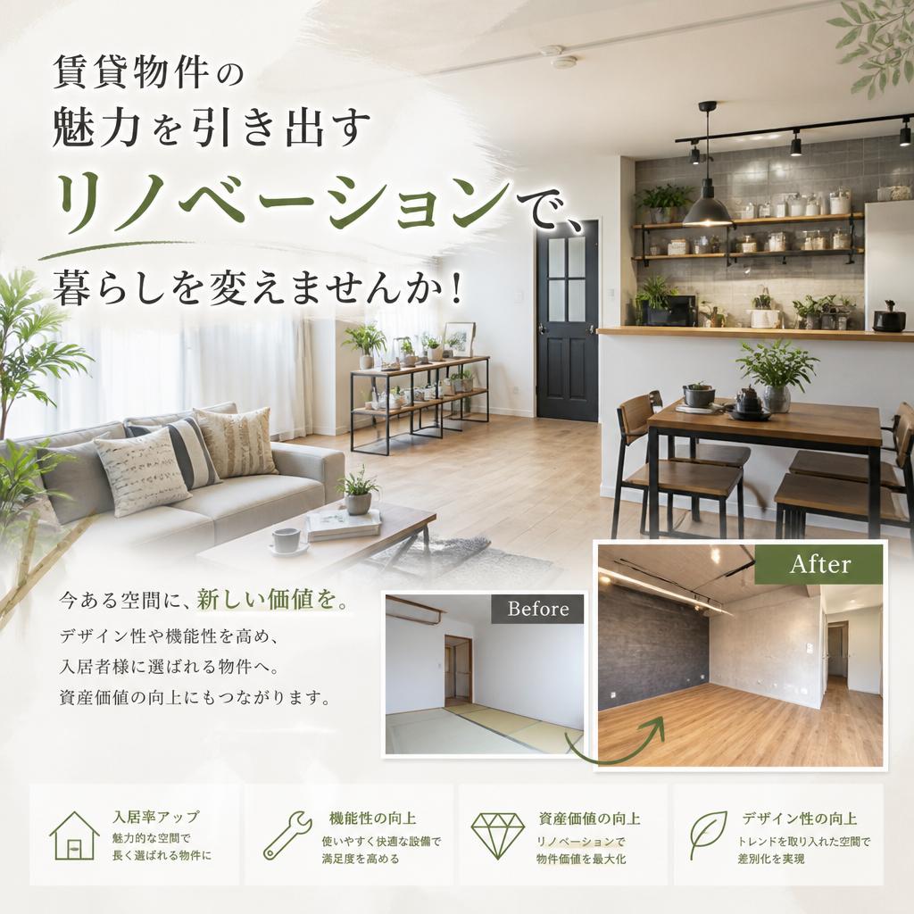 賃貸物件の魅力を引き出すリノベーションで、暮らしを変えませんか！